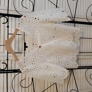 Chris McLaughlin White Crochet Floral Jacket Top Shrug, Size Medium